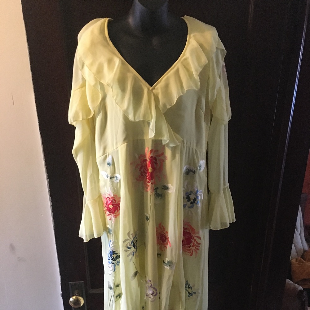 size 8 maternity yellow dress floral long sleeve